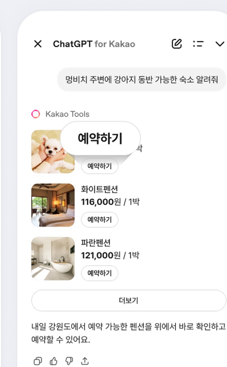 Kakao Tools 예약 화면
