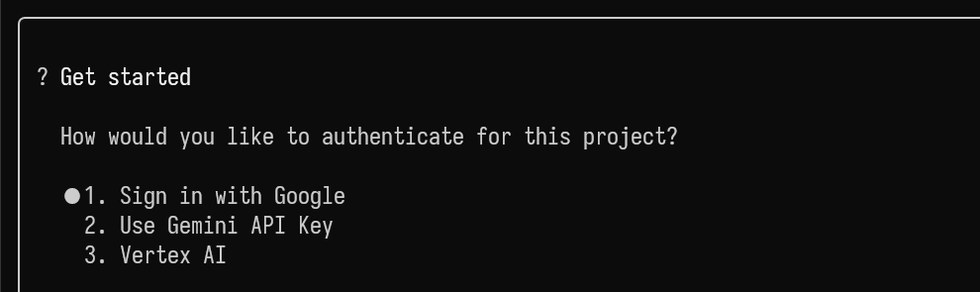 Gemini CLI 인증 방식 선택 화면
