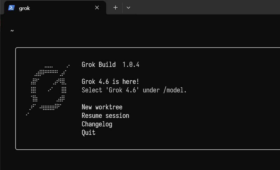 Grok Build CLI 첫 실행 메뉴 화면