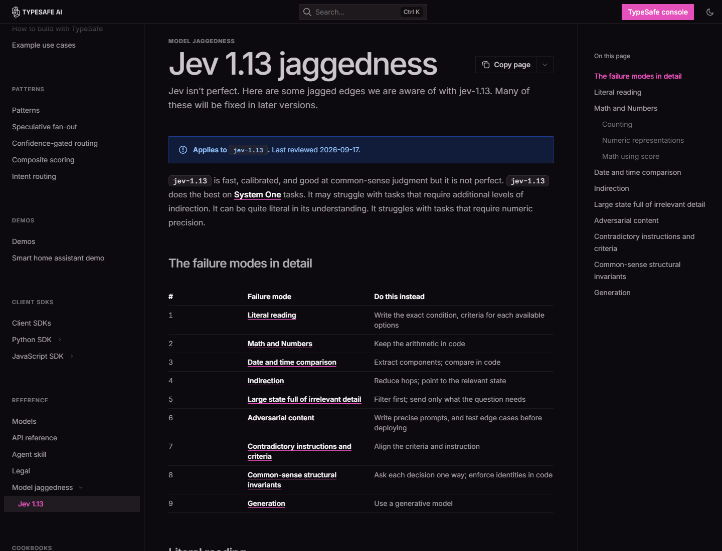 Jev 1.13 공식 한계 문서, 수학과 숫자·날짜 비교·간접 추론·긴 입력 등의 실패 유형