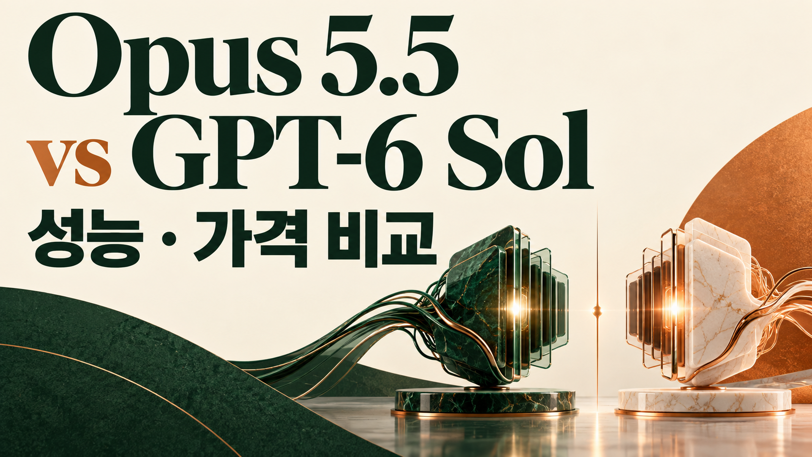 Opus 5.5와 GPT-6 Sol의 성능과 가격을 비교하는 편집 일러스트